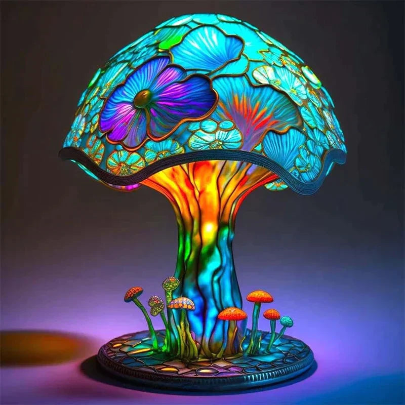 Mushroom Lamp – stained glass look, warm glow, seven designs