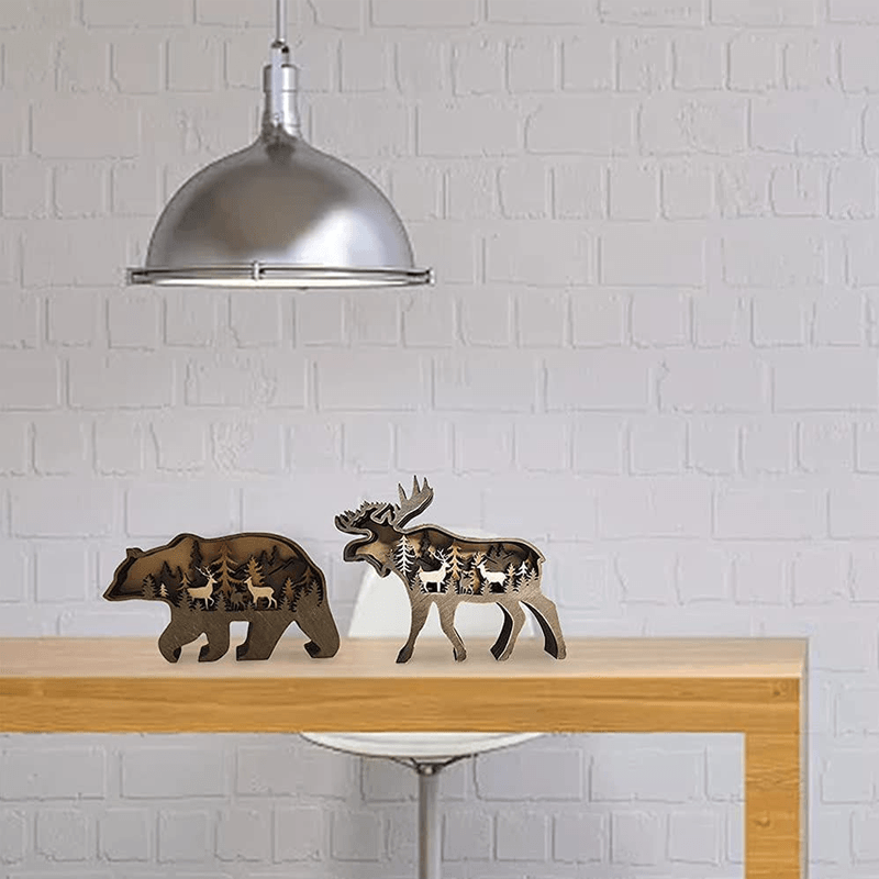 Layered Wooden Animal Figurine – 3D scene inside, freestanding, eleven animals