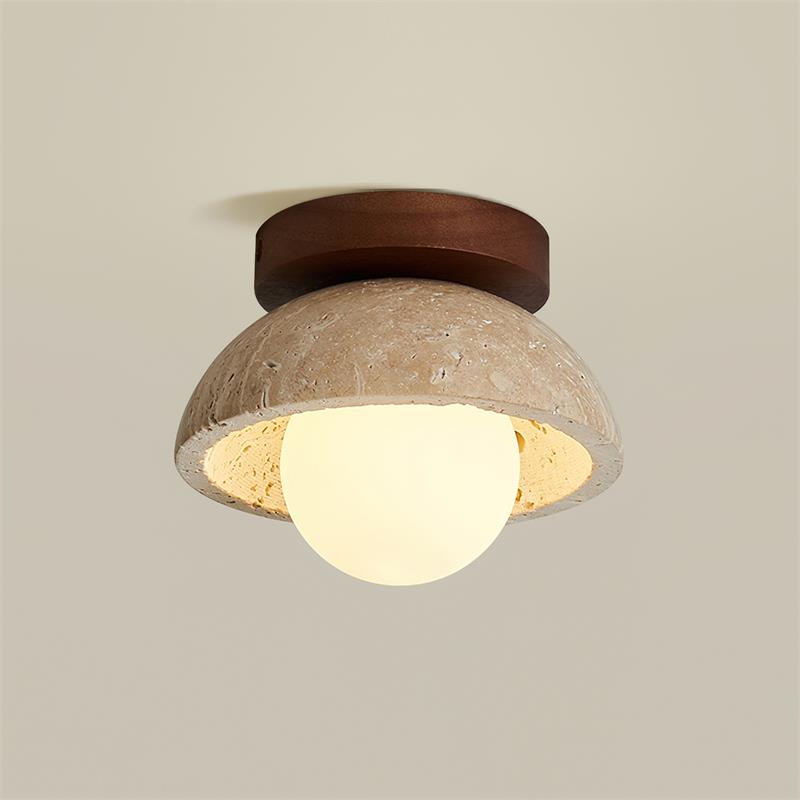 Compact Ceiling Light – walnut and beige, dimmable, wall or ceiling
