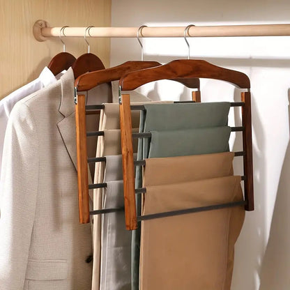 Wooden Pants Hanger – multi-bar, hinged frame, chrome hook