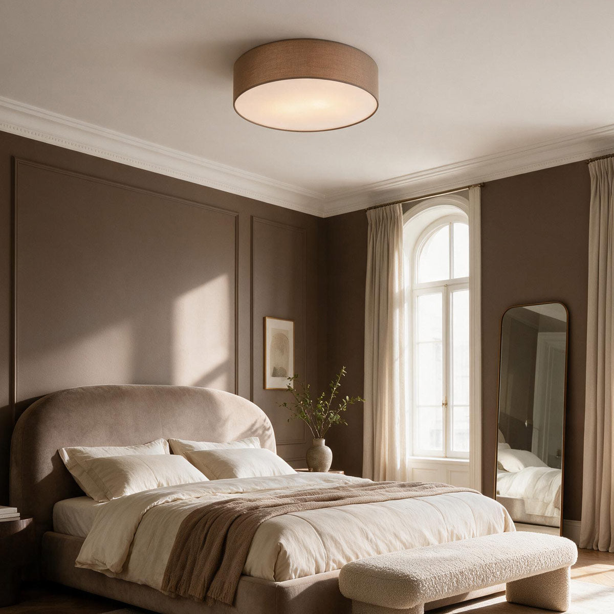 Fabric Drum Ceiling Light – taupe shade, diffuser, two bulbs