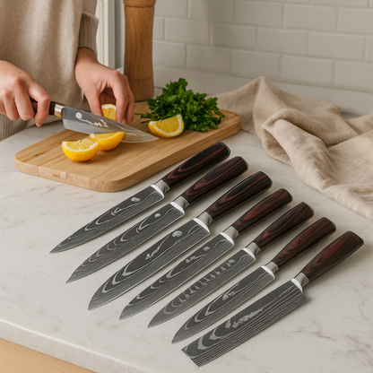 Knife Set – eight pieces, German stainless steel, pakkawood handles