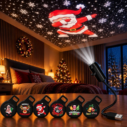 Christmas Projector Light – USB lamp with adjustable head and six design sets