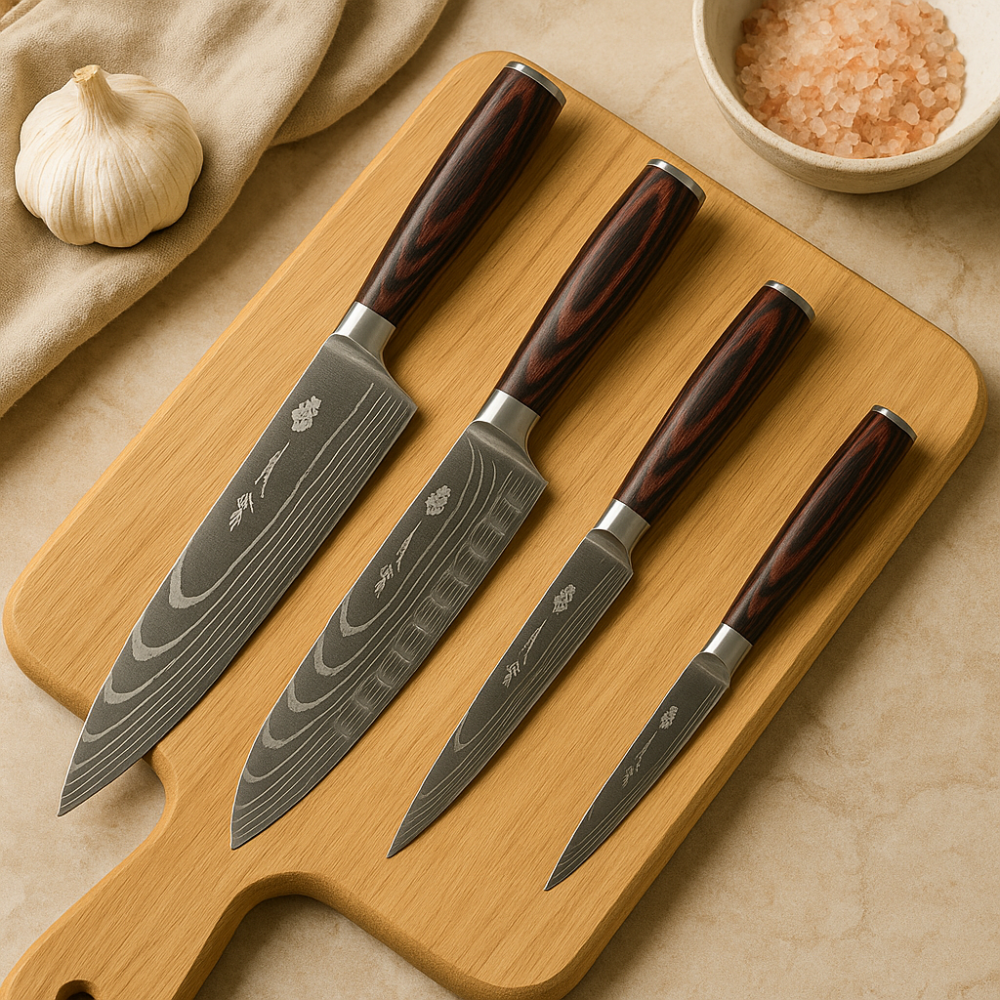 Japanese Knife Set – four forged knives, wooden handles, gift box