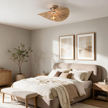 Raffia Ceiling Light – hand-woven paper shade, wavy brim, flush mount