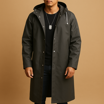 Men's Long Raincoat – waterproof EVA, hood, room for layers