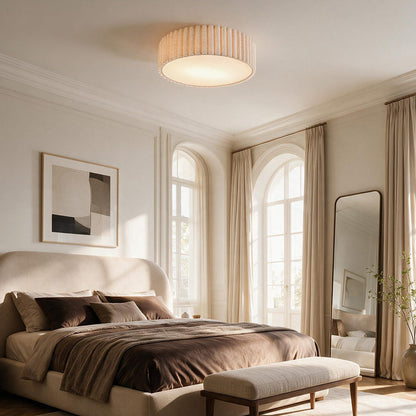 Fluted Linen Ceiling Light – ribbed fabric shade, diffuser, two bulbs