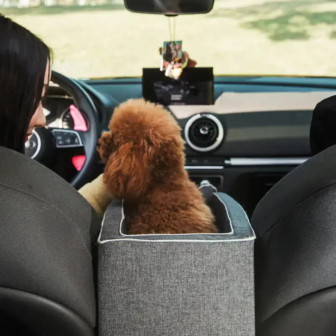 Dog Console Car Seat – for small dogs, safety clip, washable cover