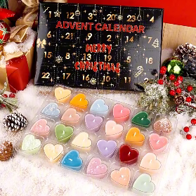 Heart Tealight Advent Calendar – 24 heart-shaped candles in assorted colours