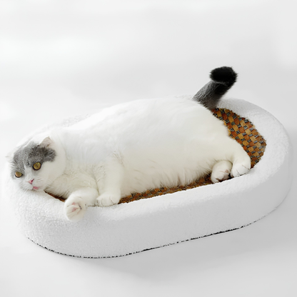 Cat Scratcher Bed – woven rattan base, fleece bolster, oval
