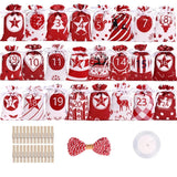 Fabric Advent Calendar – 24 numbered drawstring bags, reusable, cord and pegs included