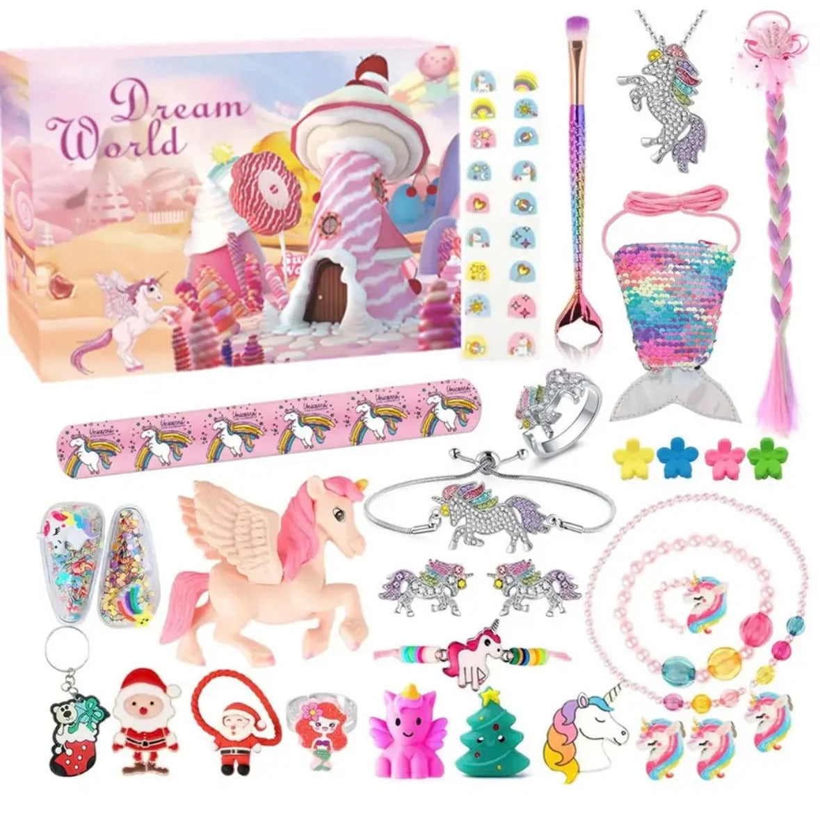 Unicorn Advent Calendar – 24 surprises, hair clips, bracelets and charms