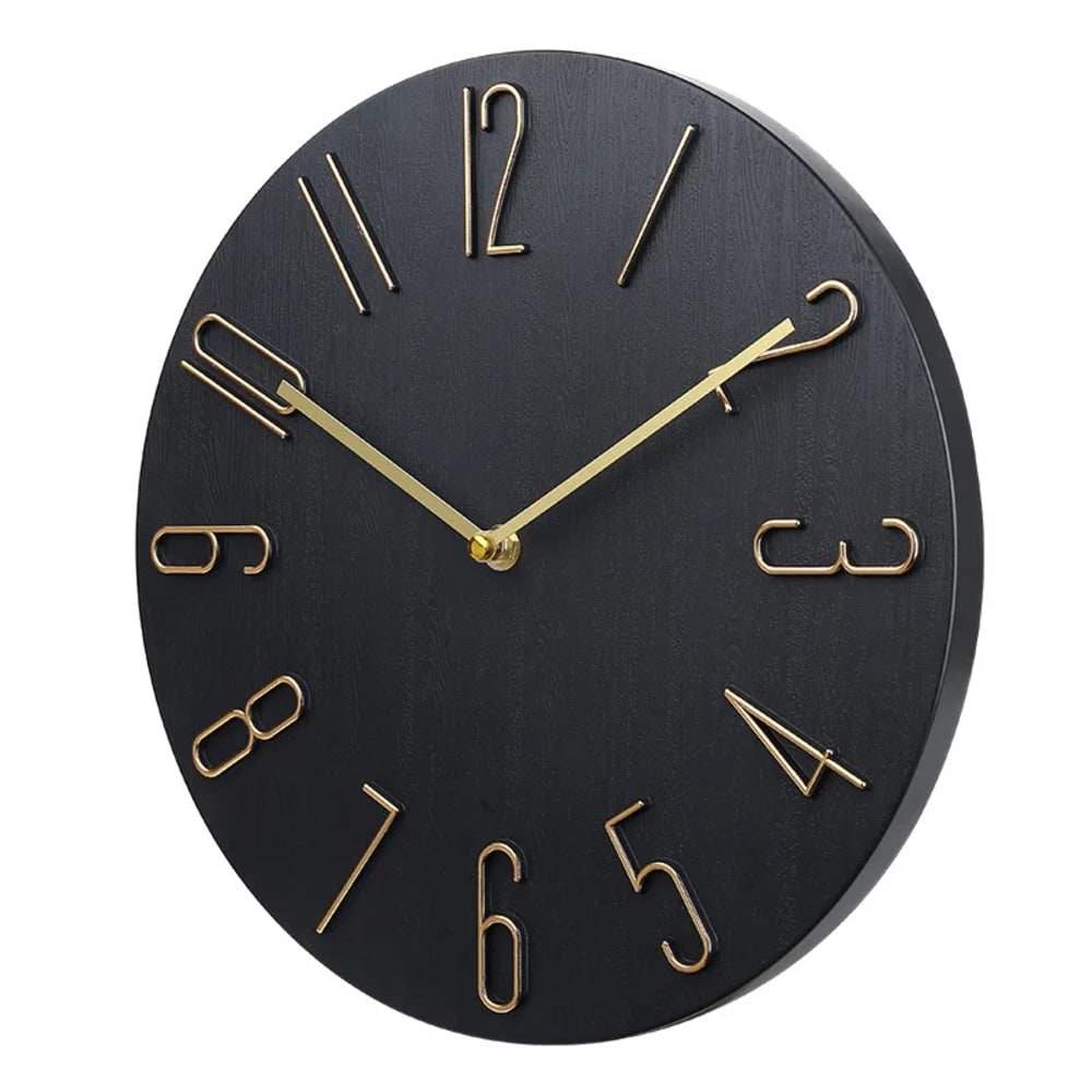 Silent Wall Clock – wood-grain dial, raised numerals, no ticking