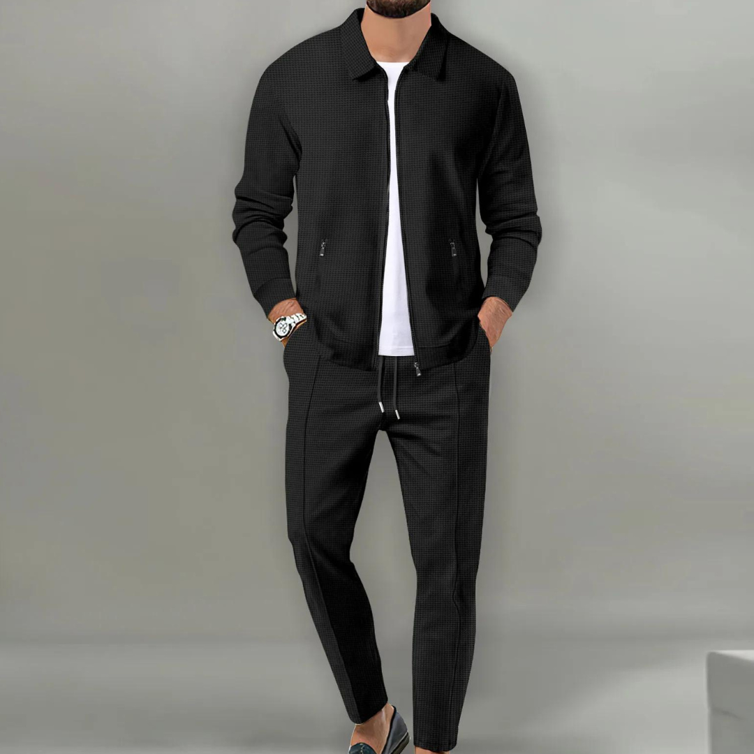 Men's Tracksuit – collared zip jacket, drawstring pants, zip pockets