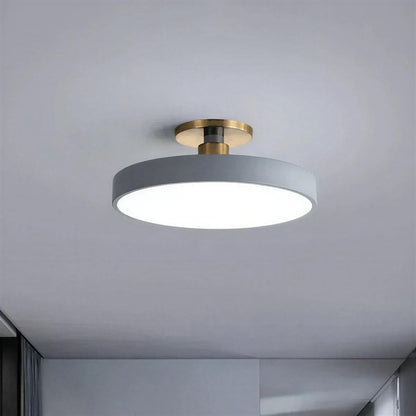 Round Semi-Flush Ceiling Light – brass stem, integrated LED, six colours
