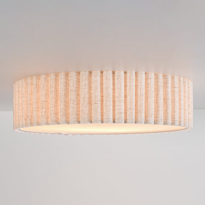 Fluted Linen Ceiling Light – ribbed fabric shade, diffuser, two bulbs