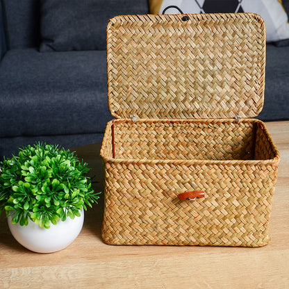 Storage Basket with Lid – woven seagrass, fitted lid, three sizes