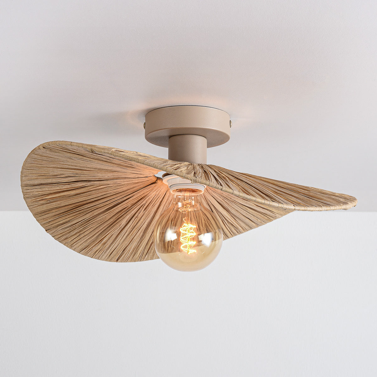 Raffia Ceiling Light – hand-woven paper shade, wavy brim, flush mount