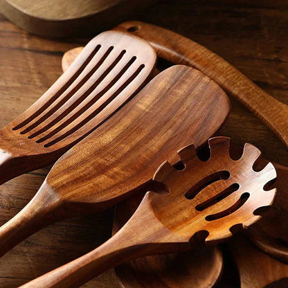 Teak Wooden Utensils – seven pieces, spoons, spatulas and pasta server