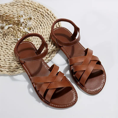 Womens Flat Sandals – cross straps, elastic ankle strap, open toe