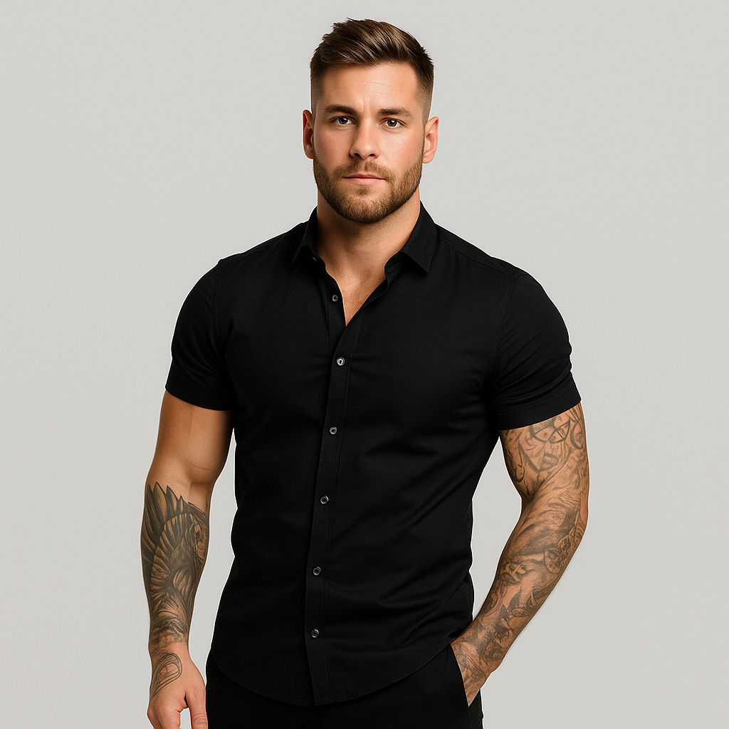 Men's Slim Fit Shirt – short sleeves, button front, lightweight fabric