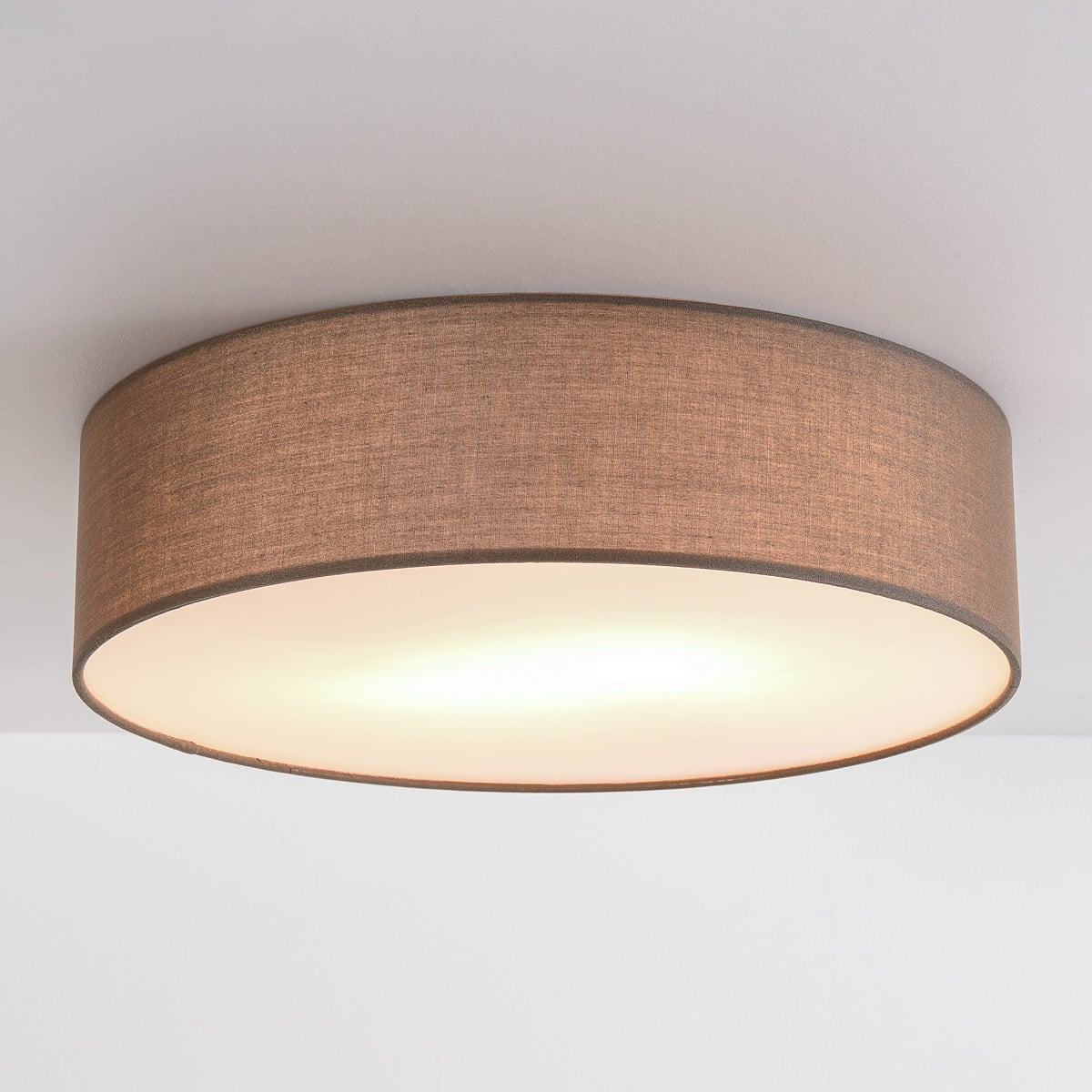 Fabric Drum Ceiling Light – taupe shade, diffuser, two bulbs