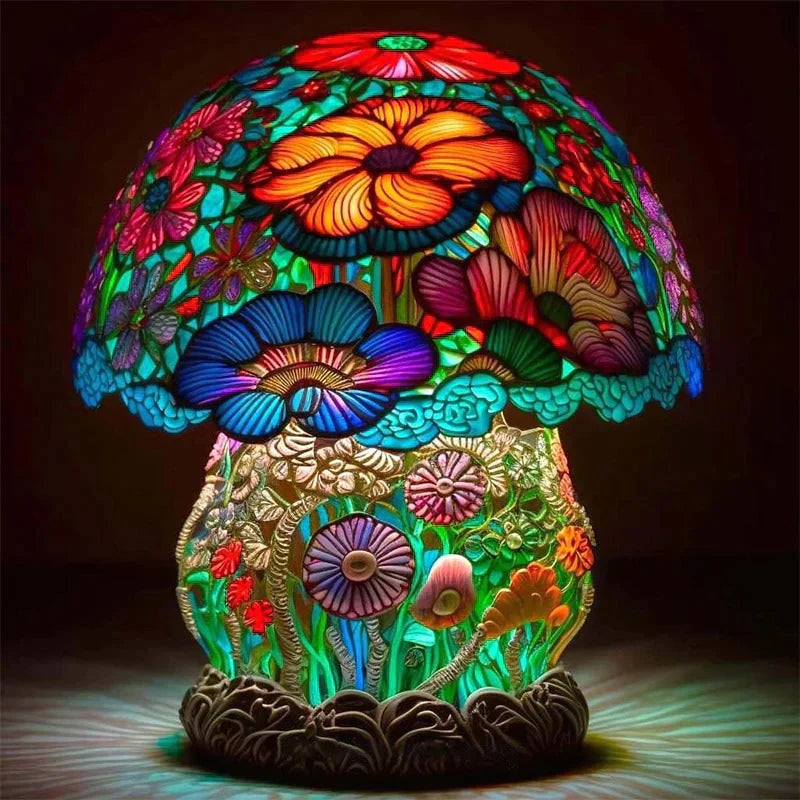 Mushroom Lamp – stained glass look, warm glow, seven designs