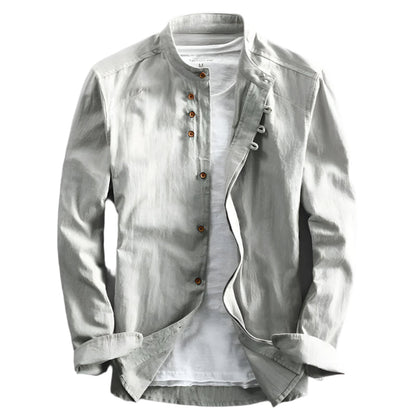 Band Collar Shirt – Japanese-inspired cut, long sleeves, relaxed fit