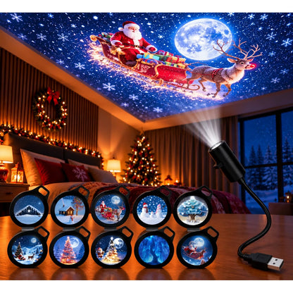 Christmas Projector Light – USB lamp with adjustable head and six design sets
