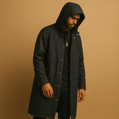 Men's Long Raincoat – waterproof EVA, hood, room for layers
