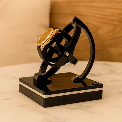 Watch Winder – rotating gyroscope frame, single watch, gloss black base