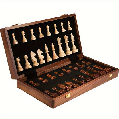 Wooden Chess Set – folding board, fitted storage, two extra queens