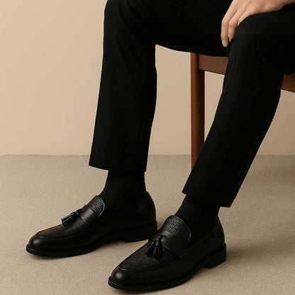 Mens Tassel Loafers – woven vamp, slip-on fit, rubber sole