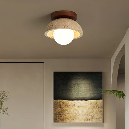 Compact Ceiling Light – walnut and beige, dimmable, wall or ceiling