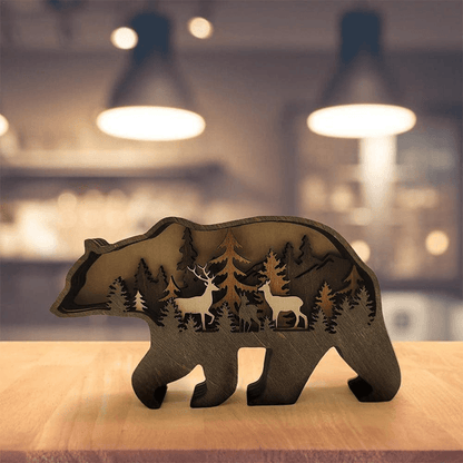 Layered Wooden Animal Figurine – 3D scene inside, freestanding, eleven animals