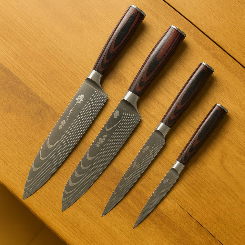 Japanese Knife Set – four forged knives, wooden handles, gift box
