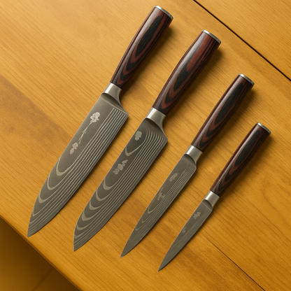 Japanese Knife Set – four forged knives, wooden handles, gift box