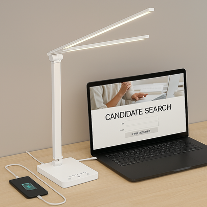 LED Desk Lamp – foldable double arm, touch dimming, USB powered