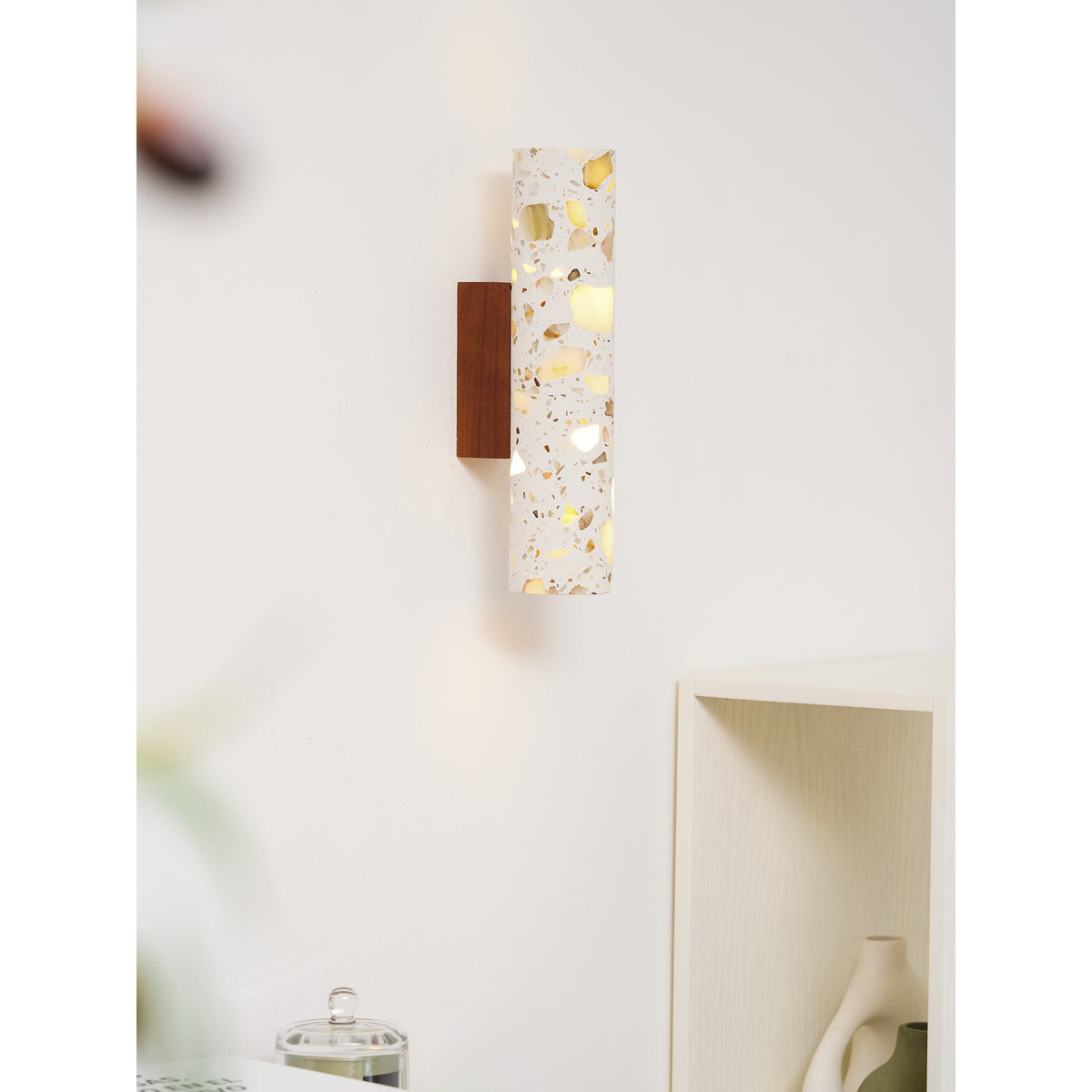 Cylindrical Wall Light – walnut and beige, dimmable, two sizes