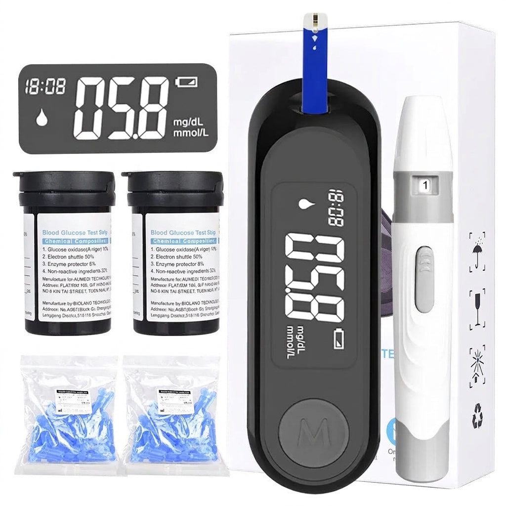 Blood Glucose Monitor – portable LED display, 500-reading memory