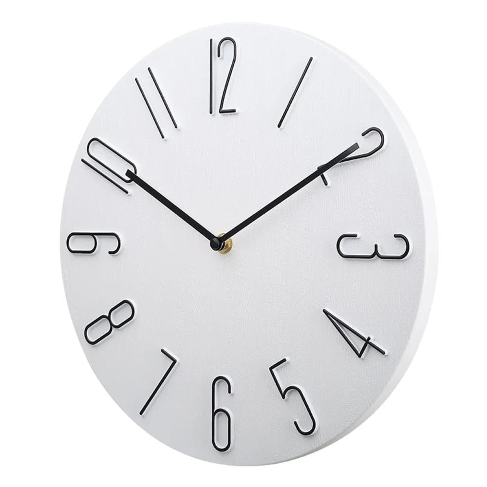 Silent Wall Clock – wood-grain dial, raised numerals, no ticking
