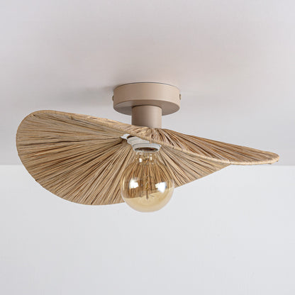 Raffia Ceiling Light – hand-woven paper shade, wavy brim, flush mount