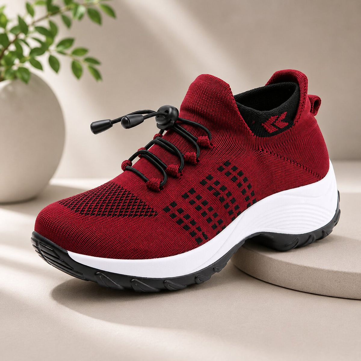 Wide Fit Trainers – knit mesh upper, padded heel, slip resistant sole