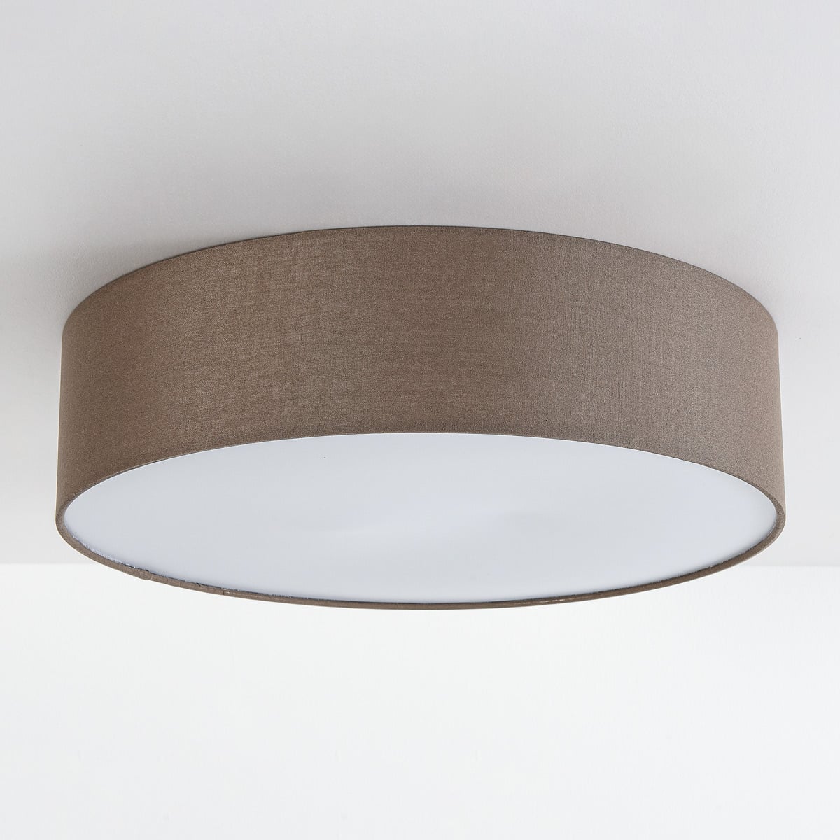 Fabric Drum Ceiling Light – taupe shade, diffuser, two bulbs