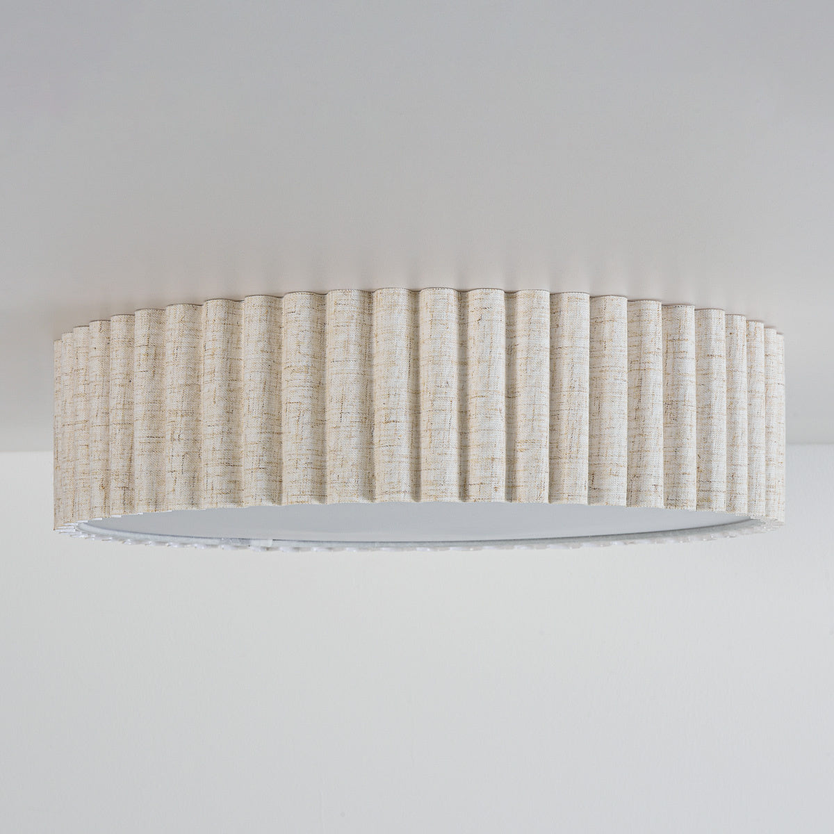 Fluted Linen Ceiling Light – ribbed fabric shade, diffuser, two bulbs
