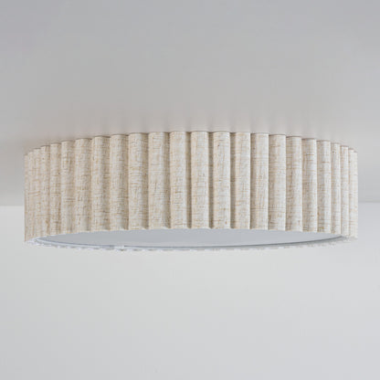 Fluted Linen Ceiling Light – ribbed fabric shade, diffuser, two bulbs