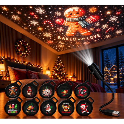 Christmas Projector Light – USB lamp with adjustable head and six design sets