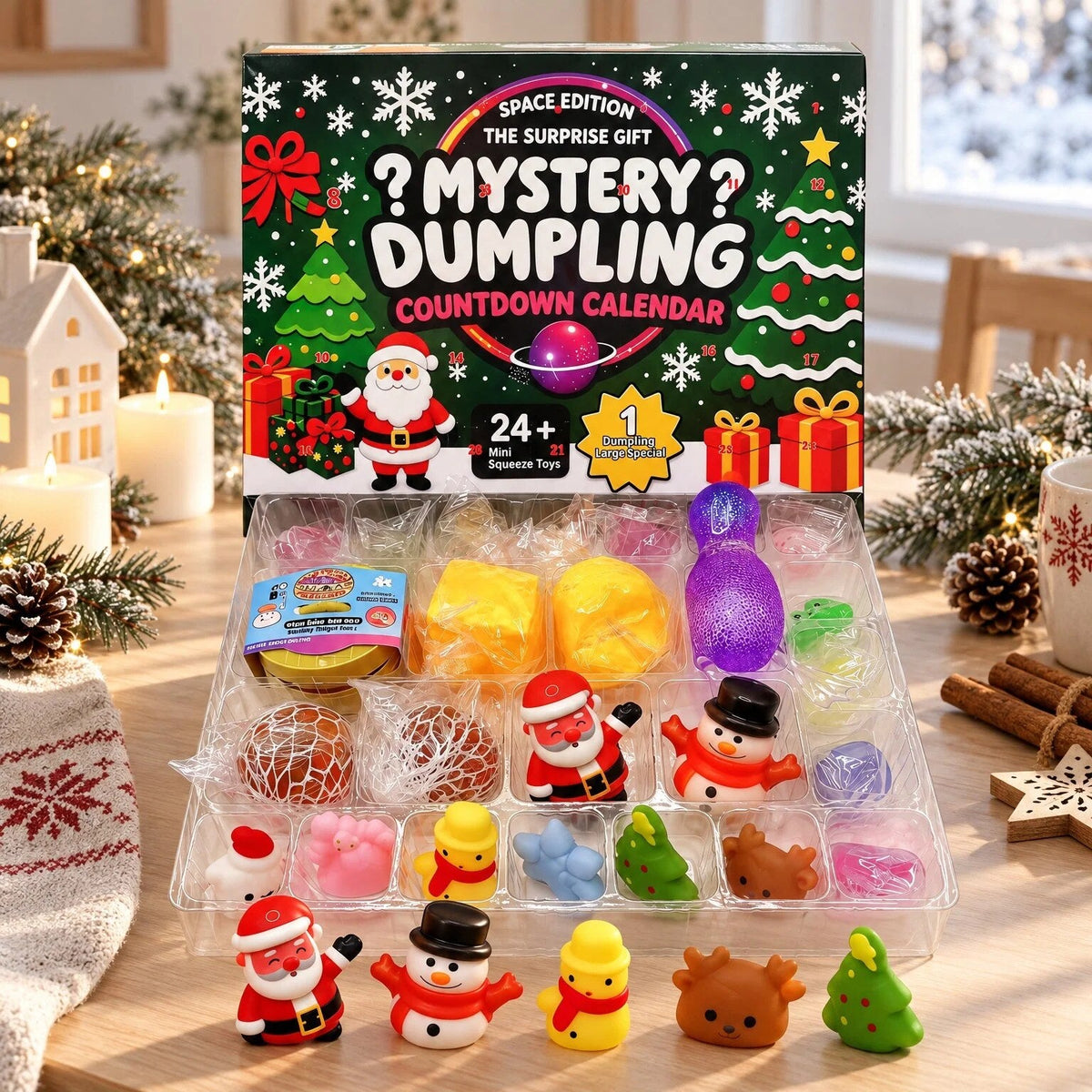 Squishy Advent Calendar – 24 mini squeeze toys, soft foam characters