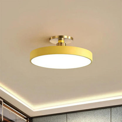 Round Semi-Flush Ceiling Light – brass stem, integrated LED, six colours