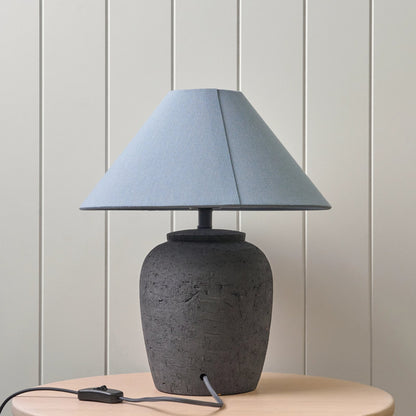 Storm Blue Ceramic Table Lamp – textured base, tonal fabric shade